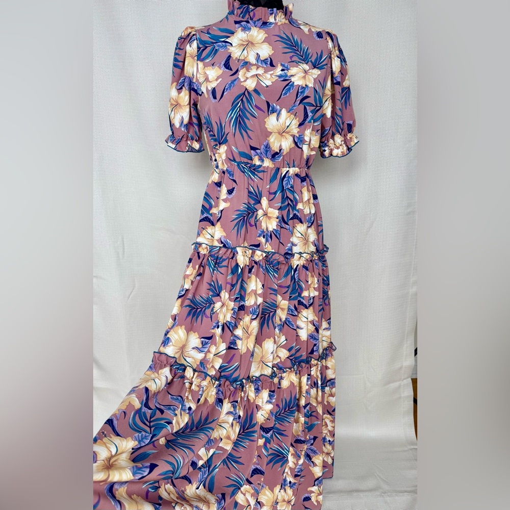 Floral, Beautiful Colors, Maxi Dress, Short Sleeve